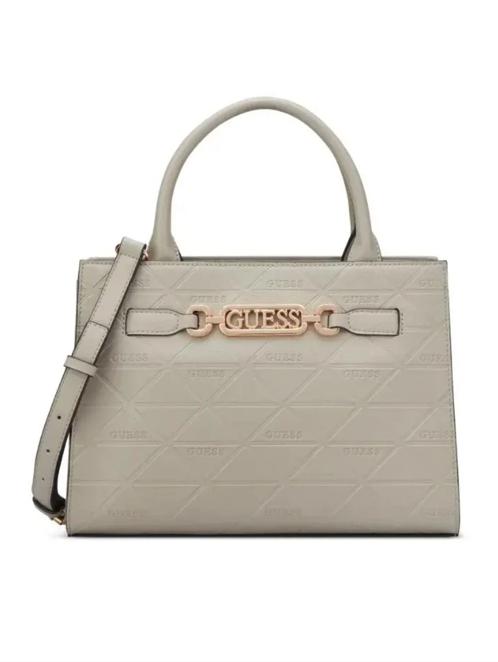 GUESS Beige Structured Satchel Handbag